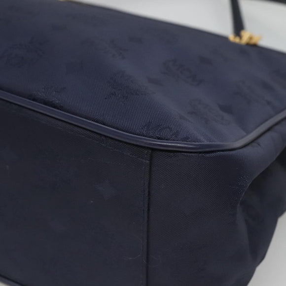 MCM Logogram Vicetos Shoulder Bag Nylon Navy Gold Auth 127085