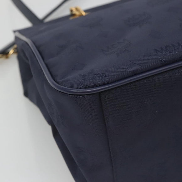 MCM Logogram Vicetos Shoulder Bag Nylon Navy Gold Auth 127085