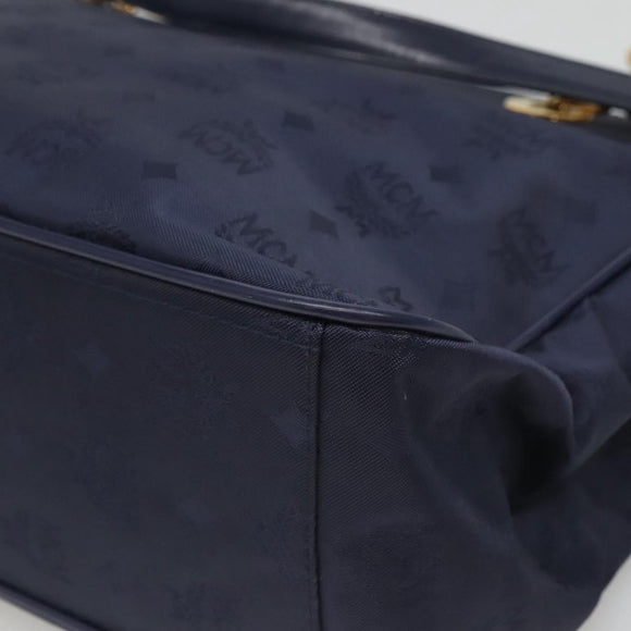 MCM Logogram Vicetos Shoulder Bag Nylon Navy Gold Auth 127085
