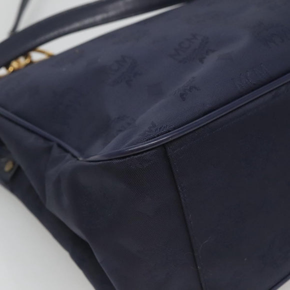 MCM Logogram Vicetos Shoulder Bag Nylon Navy Gold Auth 127085