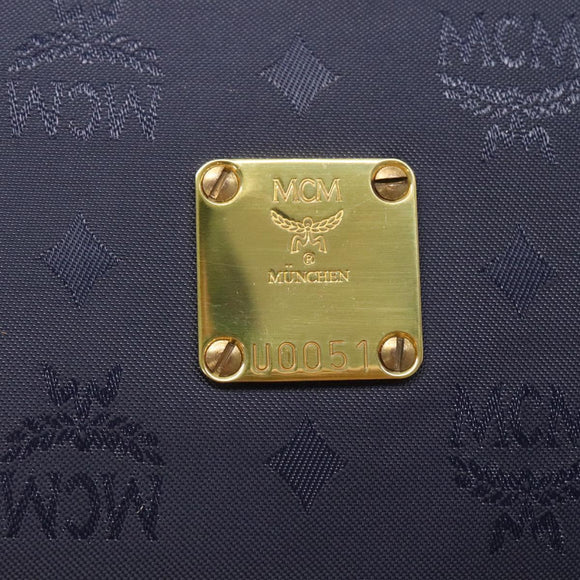 MCM Logogram Vicetos Shoulder Bag Nylon Navy Gold Auth 127085