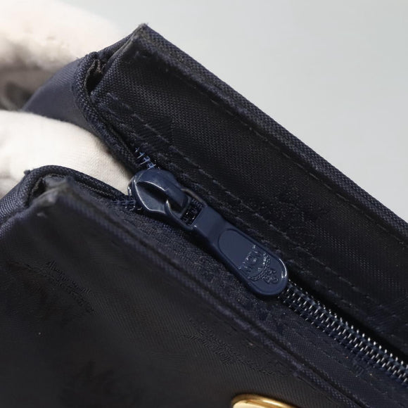 MCM Logogram Vicetos Shoulder Bag Nylon Navy Gold Auth 127085