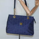 MCM Logogram Vicetos Shoulder Bag Nylon Navy Gold Auth 127085-20