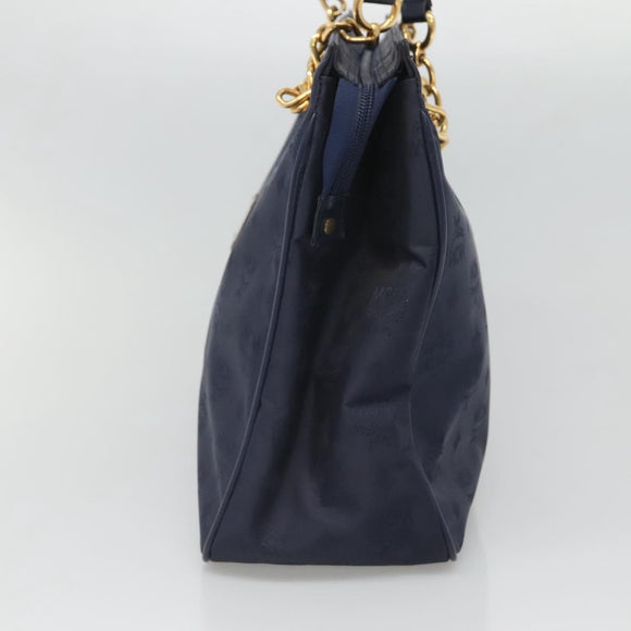 MCM Logogram Vicetos Shoulder Bag Nylon Navy Gold Auth 127085
