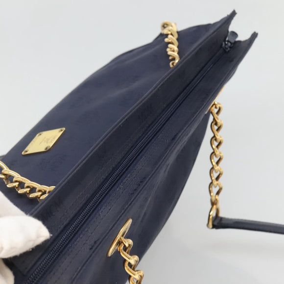 MCM Logogram Vicetos Shoulder Bag Nylon Navy Gold Auth 127085