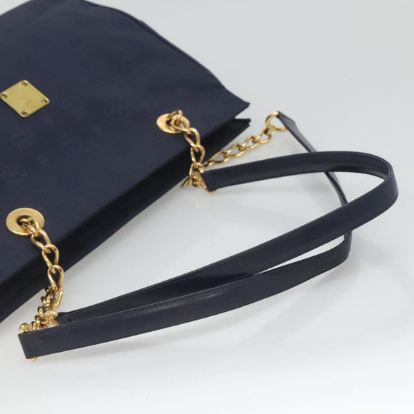 MCM Logogram Vicetos Shoulder Bag Nylon Navy Gold Auth 127085