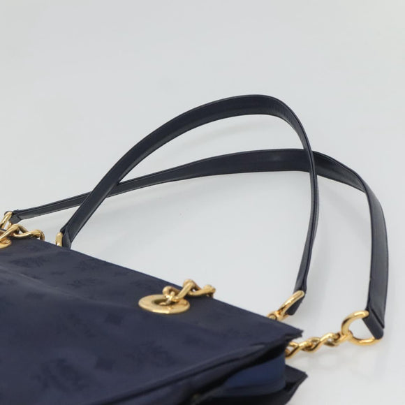 MCM Logogram Vicetos Shoulder Bag Nylon Navy Gold Auth 127085