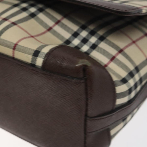 BURBERRY Nova Check Shoulder Bag Canvas Beige Silver Auth 127088