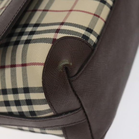 BURBERRY Nova Check Shoulder Bag Canvas Beige Silver Auth 127088