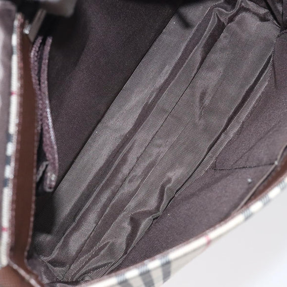 BURBERRY Nova Check Shoulder Bag Canvas Beige Silver Auth 127088