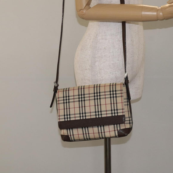 BURBERRY Nova Check Shoulder Bag Canvas Beige Silver Auth 127088