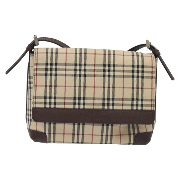 BURBERRY Nova Check Shoulder Bag Canvas Beige Silver Auth 127088