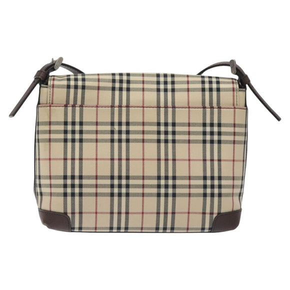BURBERRY Nova Check Shoulder Bag Canvas Beige Silver Auth 127088