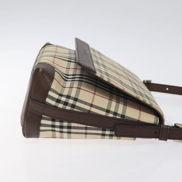 BURBERRY Nova Check Shoulder Bag Canvas Beige Silver Auth 127088