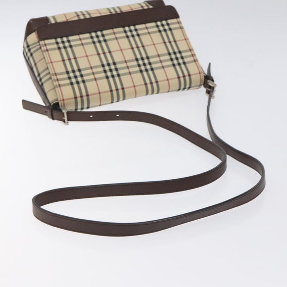 BURBERRY Nova Check Shoulder Bag Canvas Beige Silver Auth 127088
