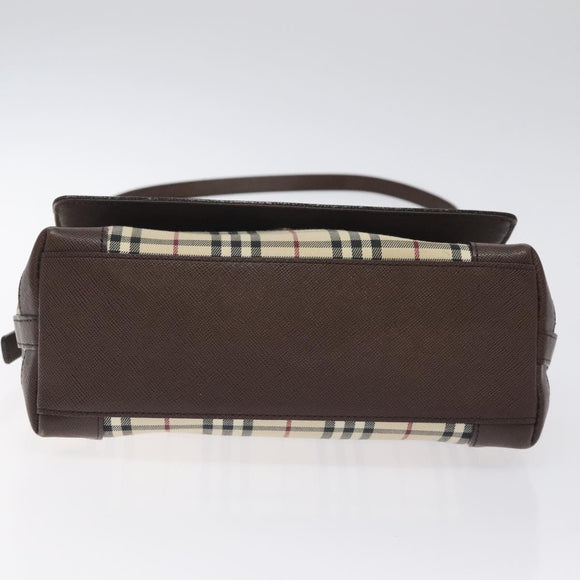 BURBERRY Nova Check Shoulder Bag Canvas Beige Silver Auth 127088