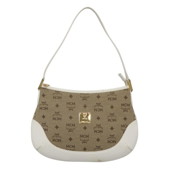 MCM Vicetos Logogram Shoulder Bag Canvas Beige Gold Auth 127092