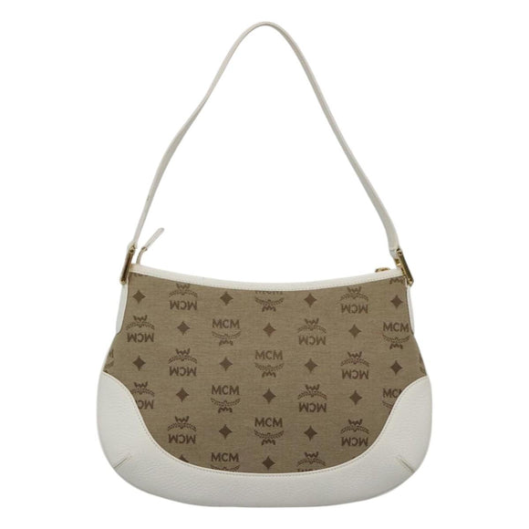 MCM Vicetos Logogram Shoulder Bag Canvas Beige Gold Auth 127092