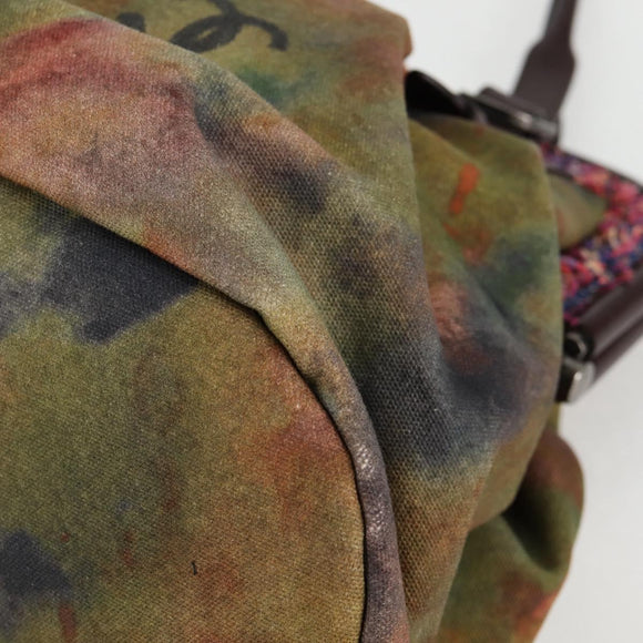 CHANEL Bestickte Graffiti Handtasche Canvas Leder Khaki CC Auth 127134SM