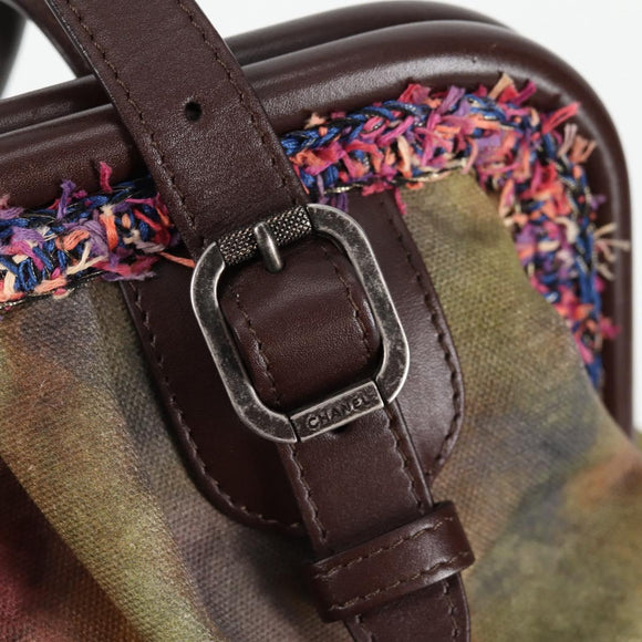 CHANEL Bestickte Graffiti Handtasche Canvas Leder Khaki CC Auth 127134SM