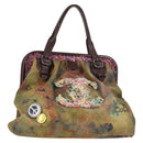 CHANEL Embroidery Graffiti Hand Bag Canvas Leather Khaki CC Auth 127134SM-1