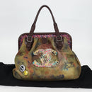 CHANEL Embroidery Graffiti Hand Bag Canvas Leather Khaki CC Auth 127134SM-12
