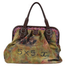 CHANEL Embroidery Graffiti Hand Bag Canvas Leather Khaki CC Auth 127134SM-2