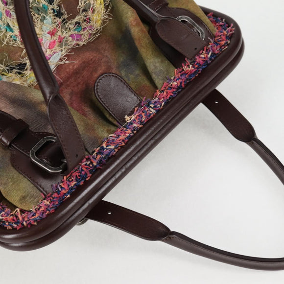 CHANEL Bestickte Graffiti Handtasche Canvas Leder Khaki CC Auth 127134SM