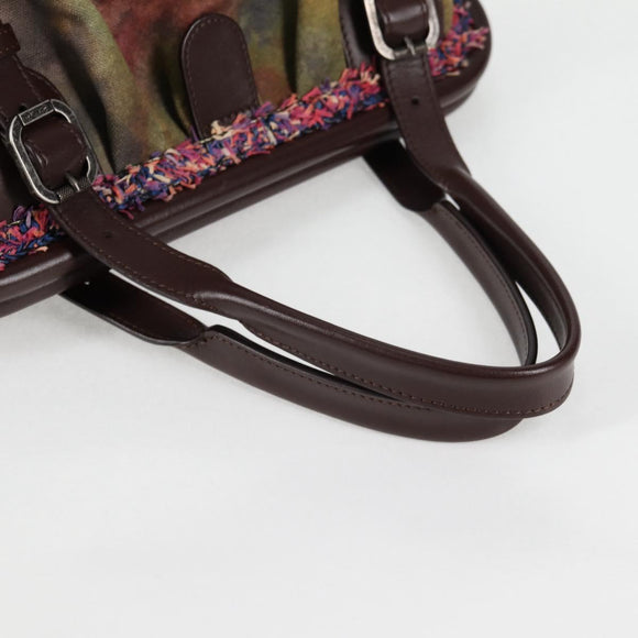 CHANEL Embroidery Graffiti Hand Bag Canvas Leather Khaki CC Auth 127134SM