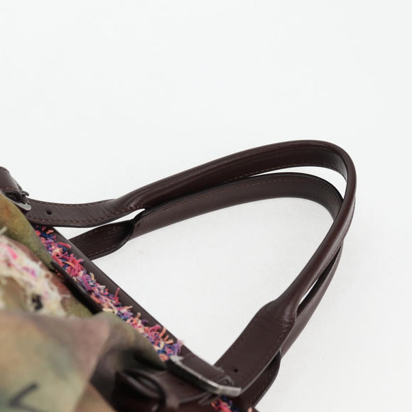 CHANEL Embroidery Graffiti Hand Bag Canvas Leather Khaki CC Auth 127134SM