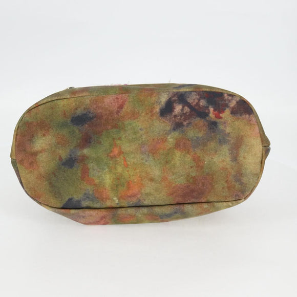 CHANEL Embroidery Graffiti Hand Bag Canvas Leather Khaki CC Auth 127134SM