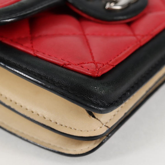 CHANEL Matelasse Chain Shoulder Bag Lamb Skin Red Silver CC Auth 127167SAM