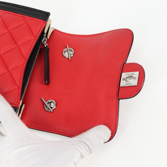 CHANEL Matelasse Chain Shoulder Bag Lamb Skin Red Silver CC Auth 127167M