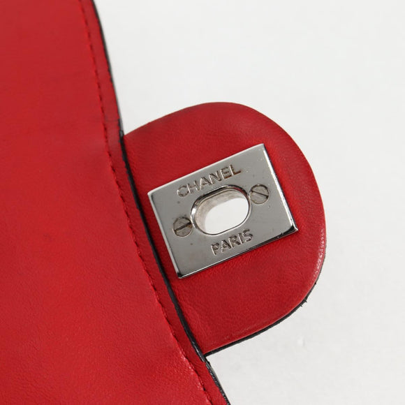 CHANEL Matelasse Chain Shoulder Bag Lamb Skin Red Silver CC Auth 127167M