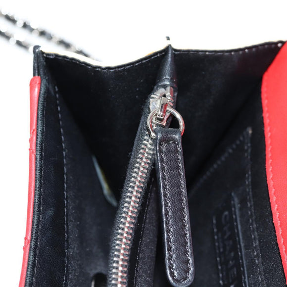 CHANEL Matelasse Chain Shoulder Bag Lamb Skin Red Silver CC Auth 127167M