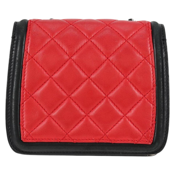 CHANEL Matelasse Chain Shoulder Bag Lamb Skin Red Silver CC Auth 127167M