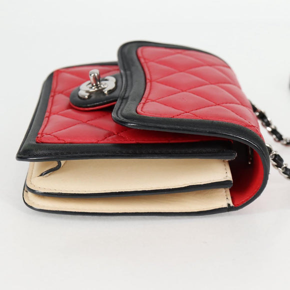 CHANEL Matelasse Chain Shoulder Bag Lamb Skin Red Silver CC Auth 127167M