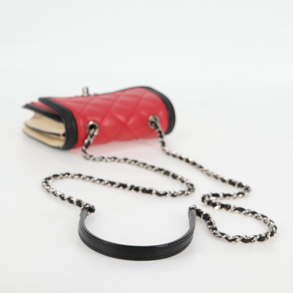 CHANEL Matelasse Chain Shoulder Bag Lamb Skin Red Silver CC Auth 127167M