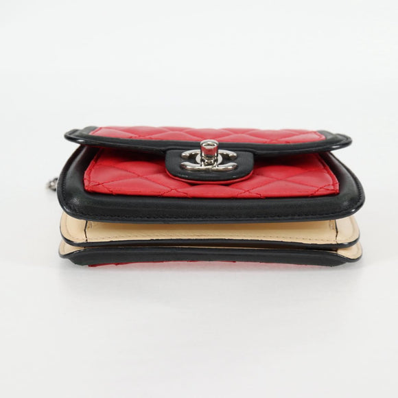 CHANEL Matelasse Chain Shoulder Bag Lamb Skin Red Silver CC Auth 127167M