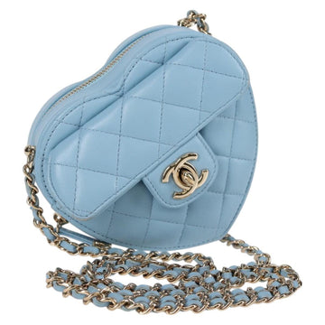 CHANEL Matelasse Chain Shoulder Bag Lamb Skin Blue Gold CC Auth 127168SM