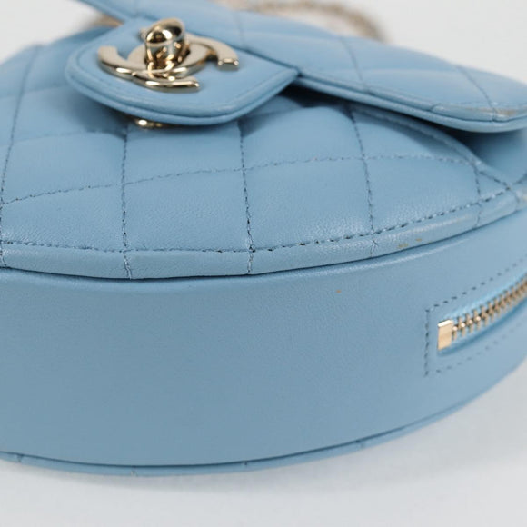 CHANEL Matelasse Chain Shoulder Bag Lamb Skin Blue Gold CC Auth 127168SM