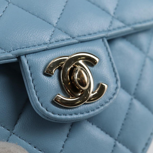 CHANEL Matelasse Chain Shoulder Bag Lamb Skin Blue Gold CC Auth 127168SM