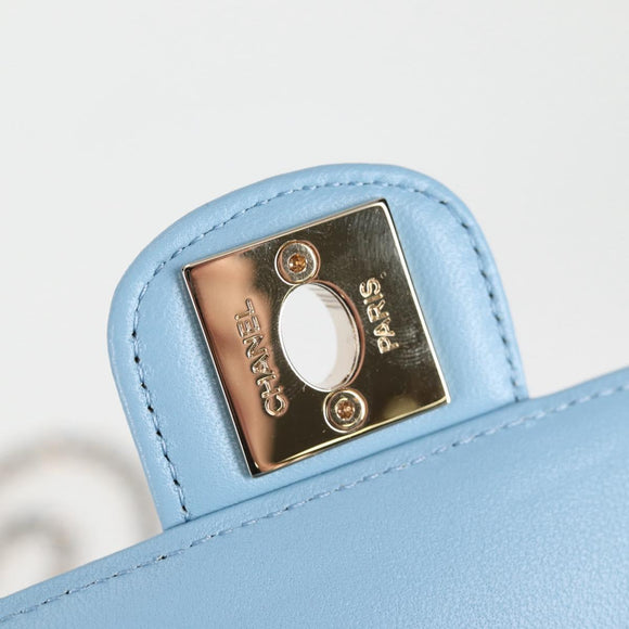 CHANEL Matelasse Chain Shoulder Bag Lamb Skin Blue Gold CC Auth 127168SM