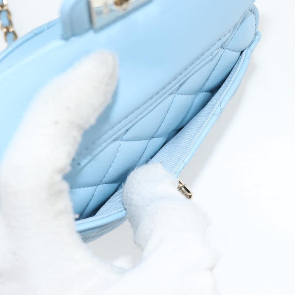 CHANEL Matelasse Chain Shoulder Bag Lamb Skin Blue Gold CC Auth 127168SM