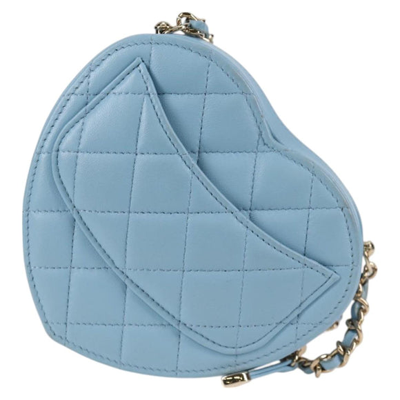 CHANEL Matelasse Chain Shoulder Bag Lamb Skin Blue Gold CC Auth 127168SM