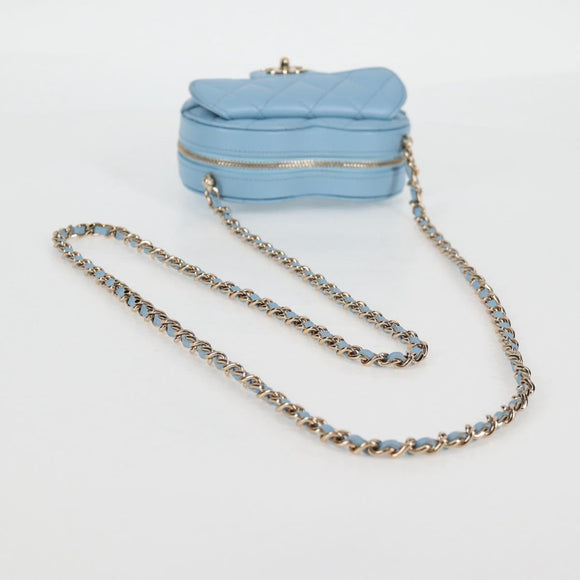 CHANEL Matelasse Chain Shoulder Bag Lamb Skin Blue Gold CC Auth 127168SM