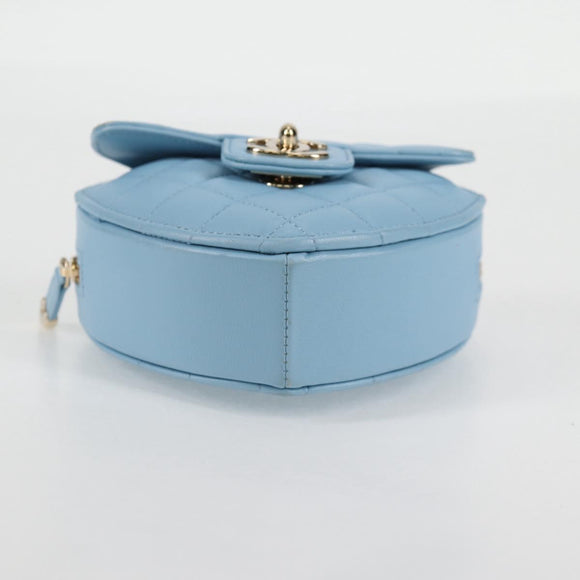 CHANEL Matelasse Chain Shoulder Bag Lamb Skin Blue Gold CC Auth 127168SM