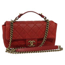 CHANEL Matelasse Chain Shoulder Bag Caviar Skin Red CC Auth 127170-1