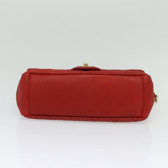 CHANEL Matelasse Chain Shoulder Bag Caviar Skin Red CC Auth 127170
