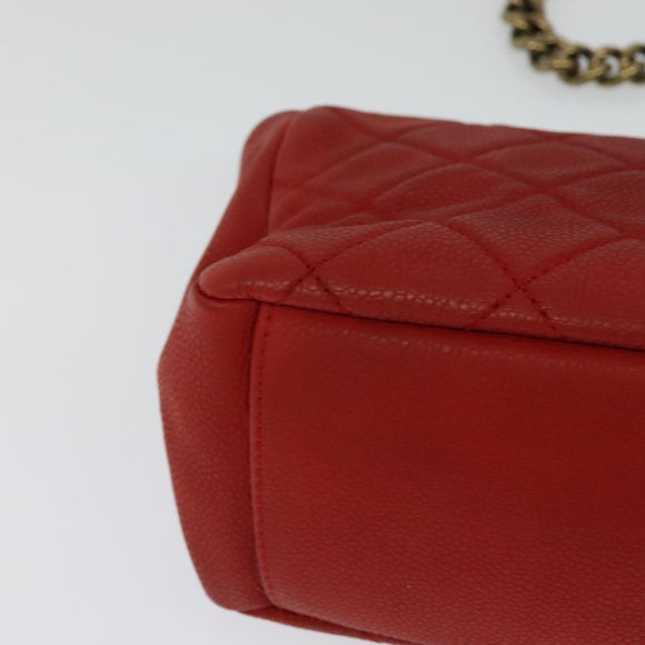 CHANEL Matelasse Chain Shoulder Bag Caviar Skin Red CC Auth 127170